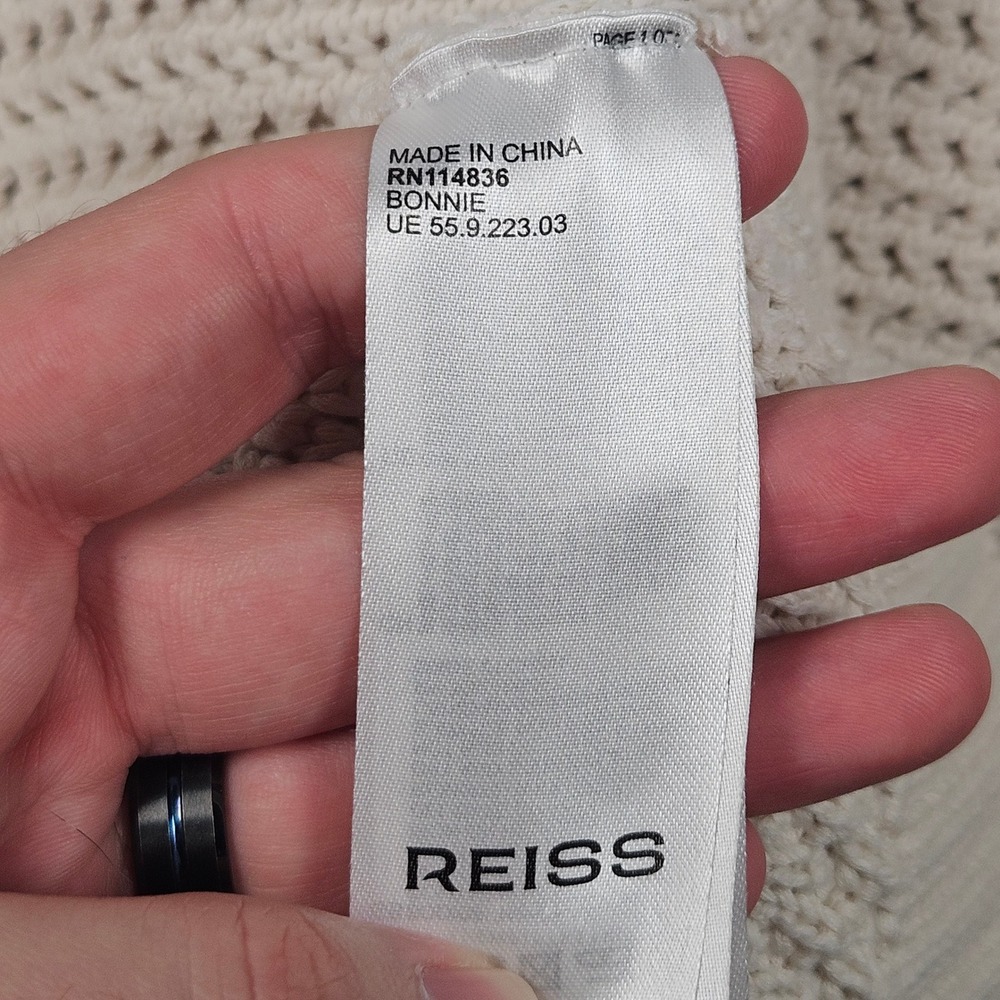 Reiss Bonnie Sweater Womens Medium Cream Open Knit Cotton Ribbed Scallop Neck - Picture 7 of 9